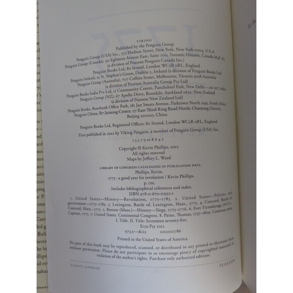 1775: A Good Year for Revolution by Kevin Phillips 2012 HC 1st Edition/1st Print - Picture 3 of 3